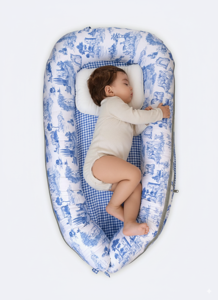 Blue Toile Baby Nest