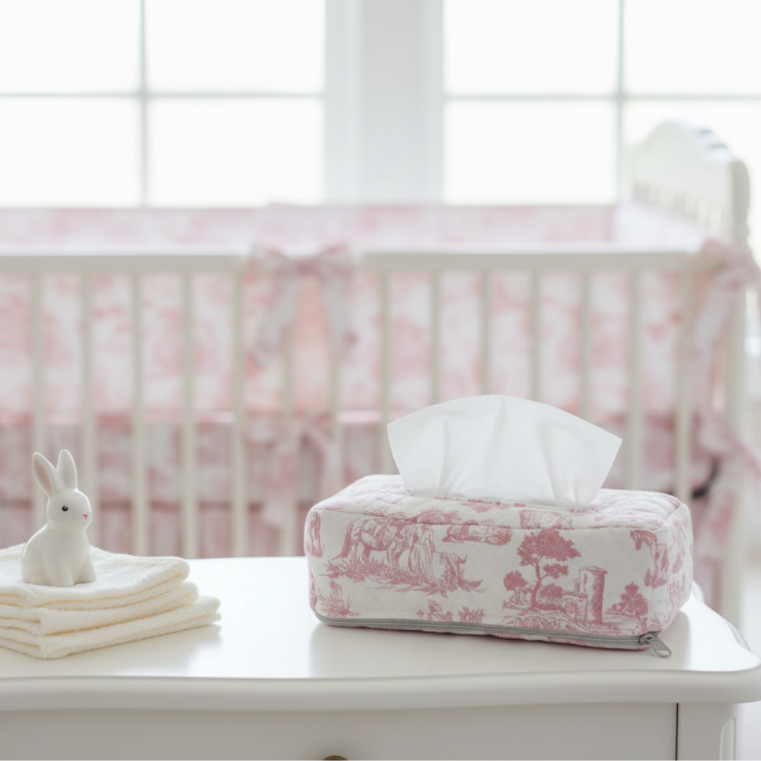Pink Toile Tissue Box Cover