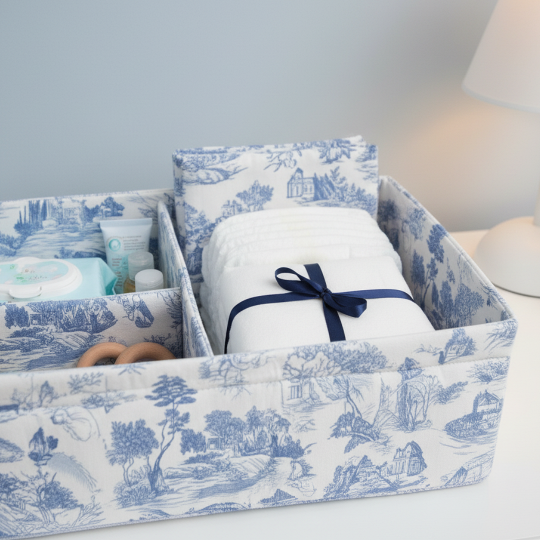 Blue Toile Diaper Caddy