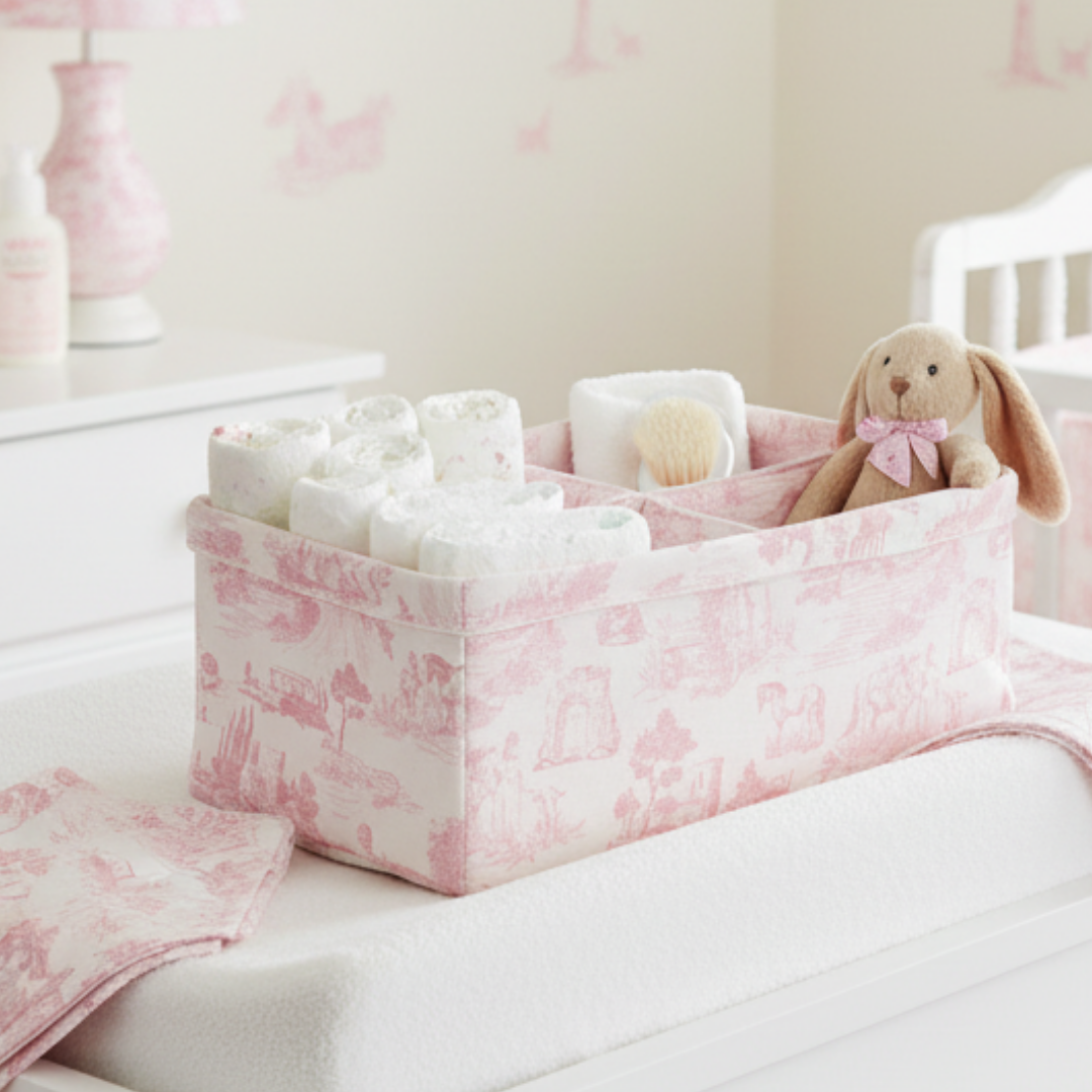Pink Toile Diaper Caddy
