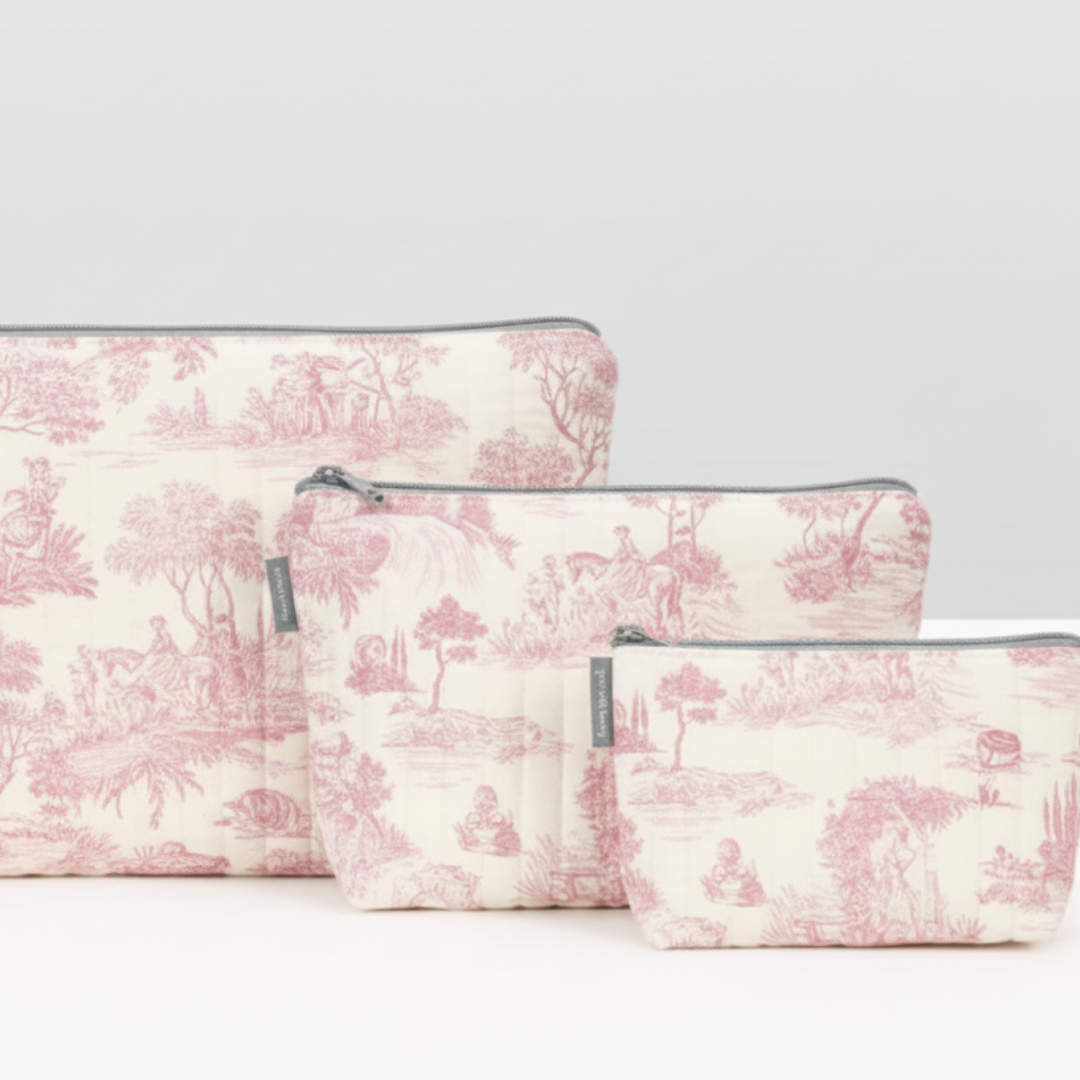 Pink Toile Essentials Pouch Set of 3