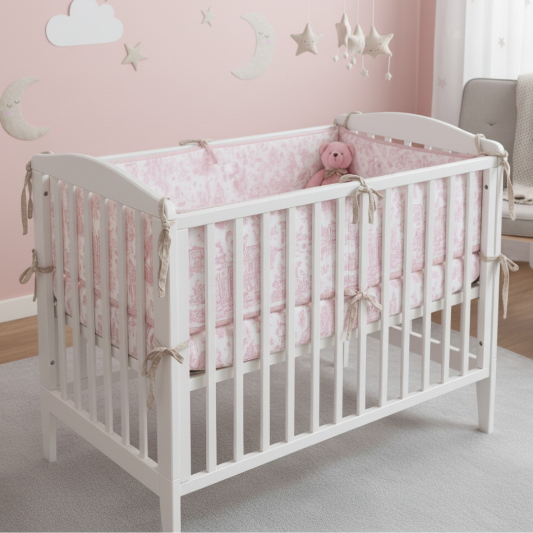 Pink Toile Crib Bumper
