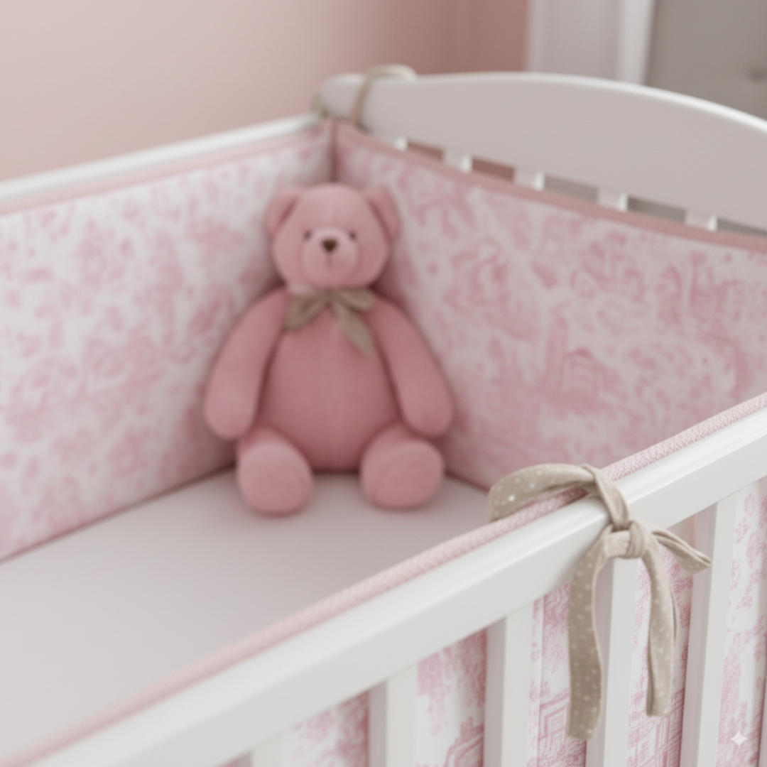 Pink Toile Crib Bumper