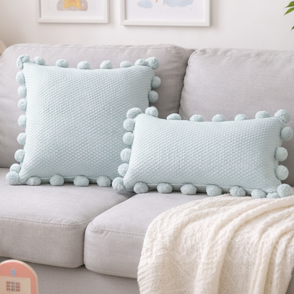 Blue Ashton Whimsical lumbar Cushion Cover in Velvet, styled scene