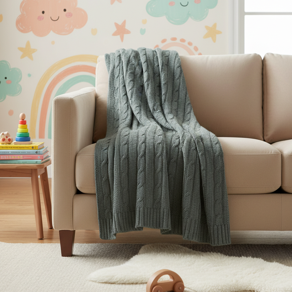 Grey Cable Knit Throw
