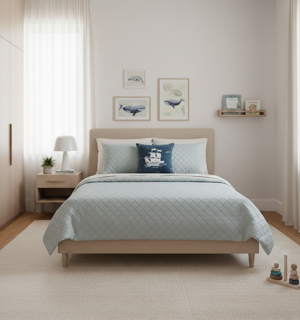 Blue Soft Luxe Bedspread in Velvet
