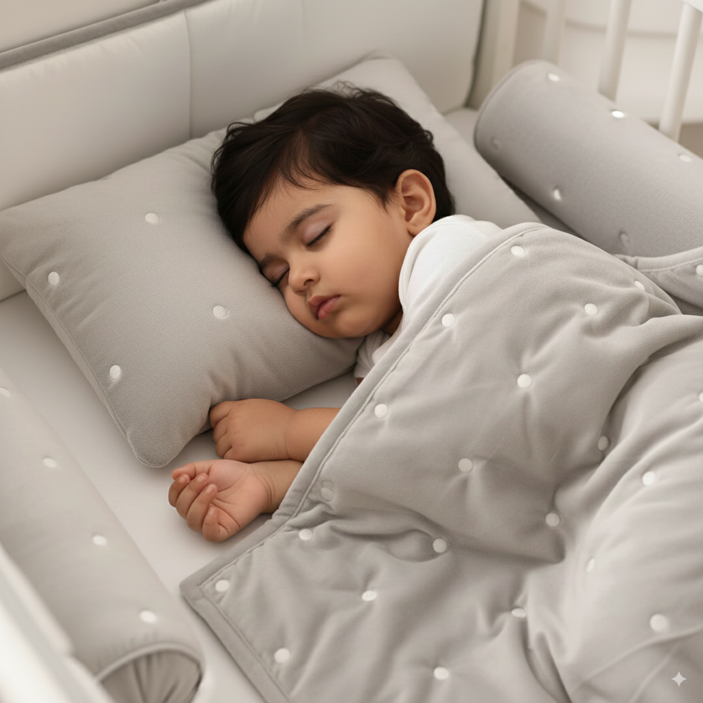 Grey Dot Dreams Crib Bedding Set