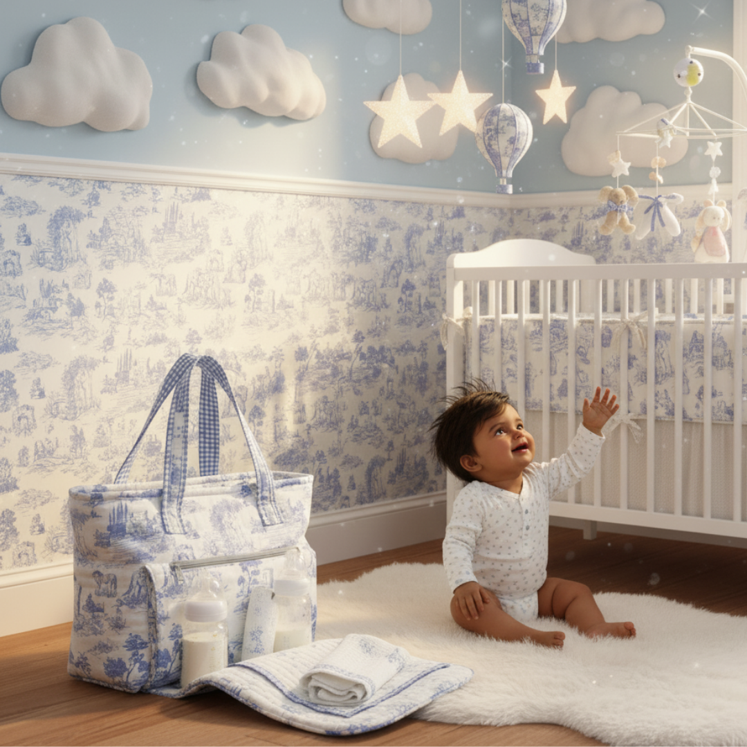 Blue Toile Diaper Bag