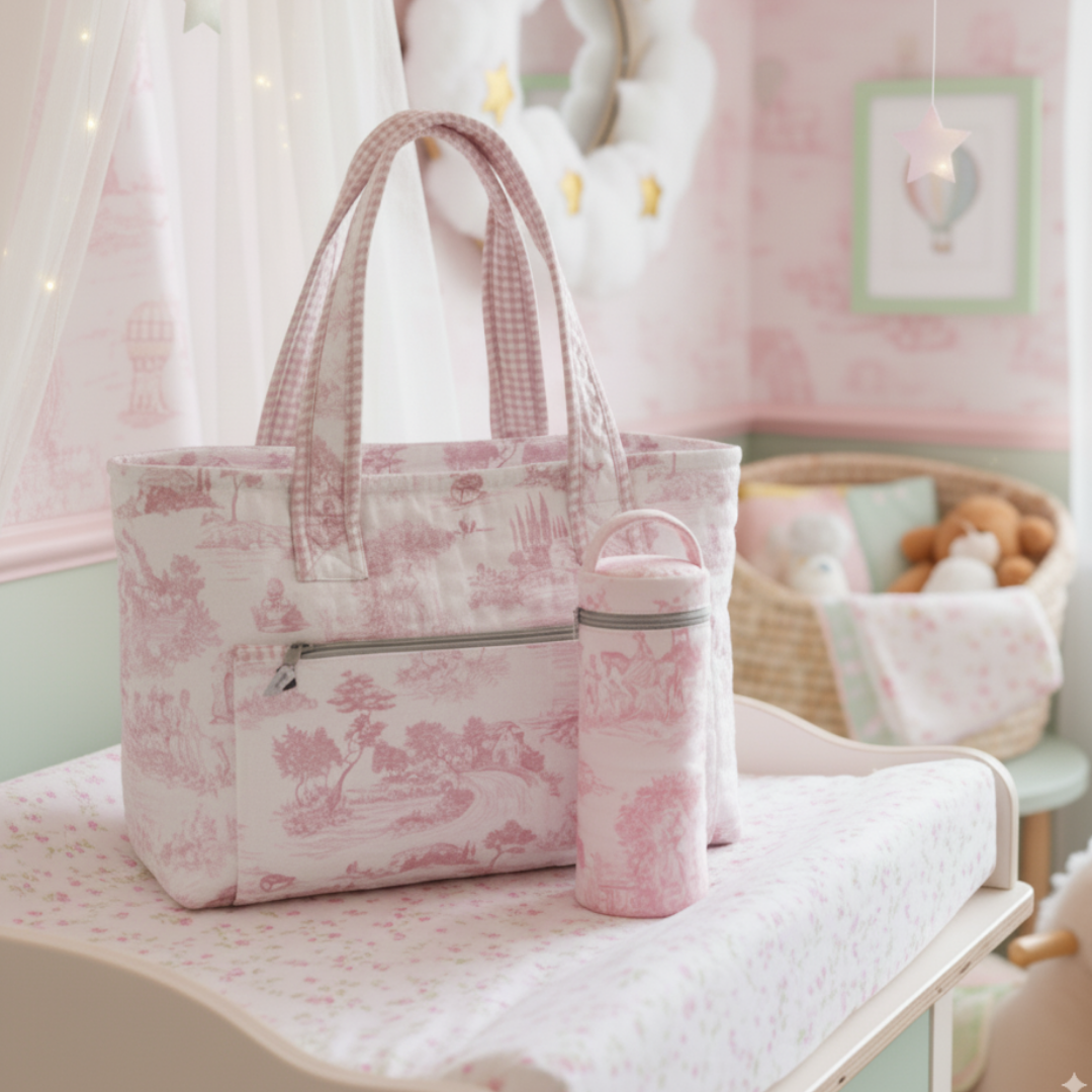 Pink Toile Diaper Bag
