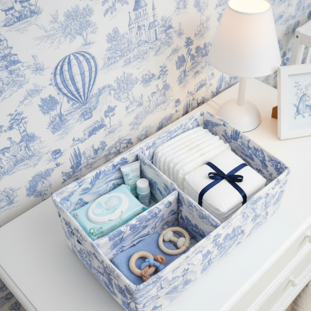 Blue Toile Diaper Caddy