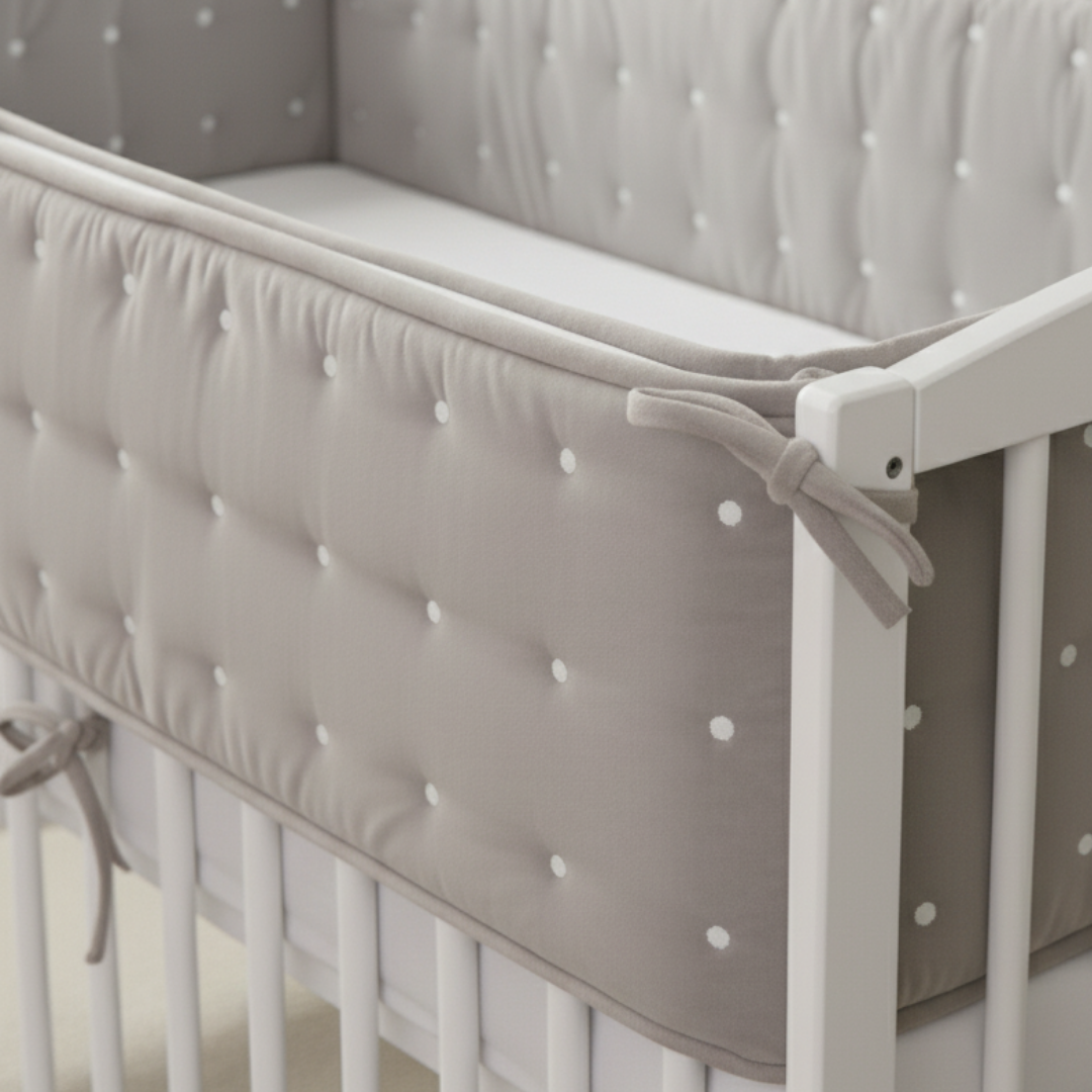 Grey Dot Dreams Crib Bumper