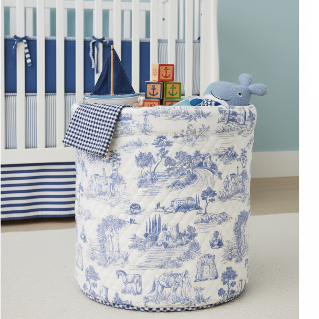 Blue Toile Organiser Bin