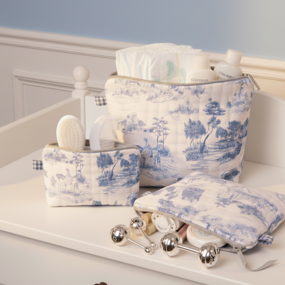 Blue Toile Essentials Pouch Set of 3