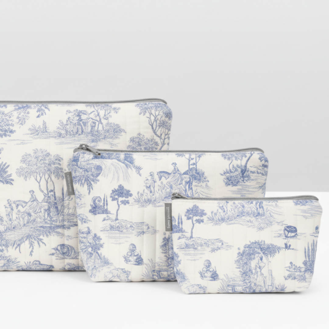 Blue Toile Essentials Pouch Set of 3