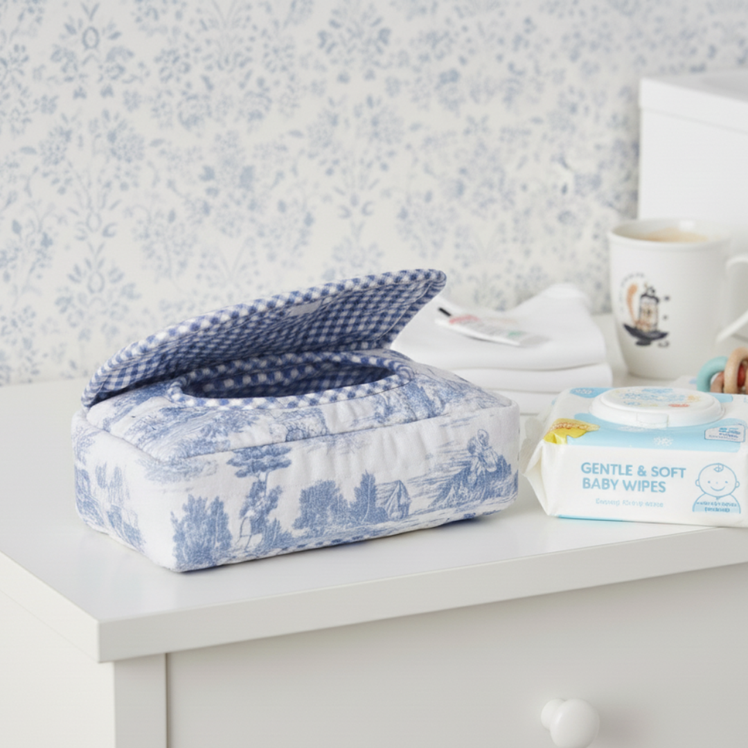 Blue Toile Baby Wipes Cover