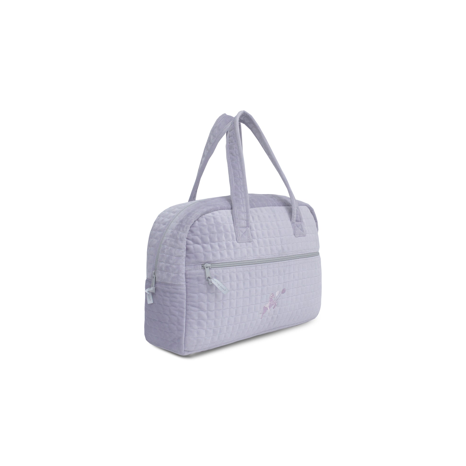 Lavender Petite Luxe Essentials Bag in Velvet, styled scene